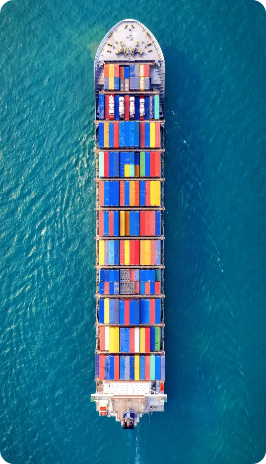 Cargo container ship viewed from above