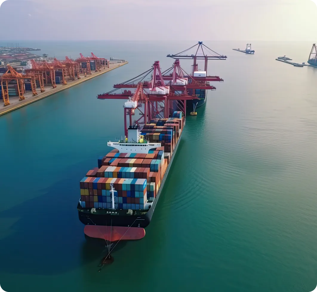 Container ship docked at an ocean freight terminal