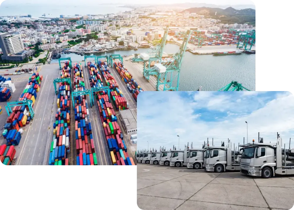 Cargo port and fleet of vehicle transport trucks