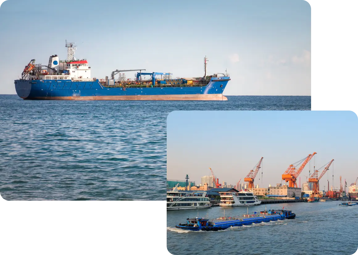 Ocean cargo vessels at a shipping port