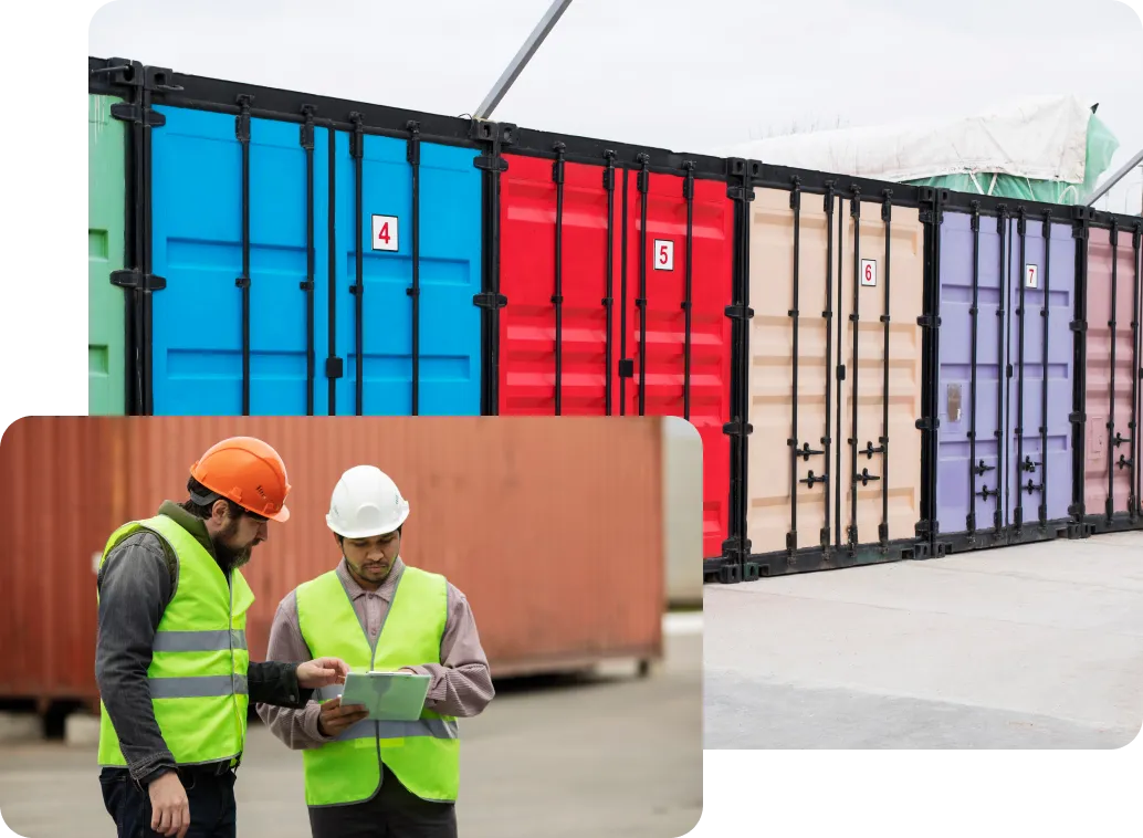 Shipping agents coordinating freight at a container yard